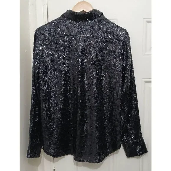 J crew collection womens large size 10 allover sequin blue label button shirt - Picture 5 of 9